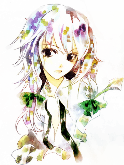 prino hawell, izayoi sakuya, touhou, bad id, bad pixiv id, 1girl, braid, female focus, ribbon, short hair, solo, twin braids, upper body, white background