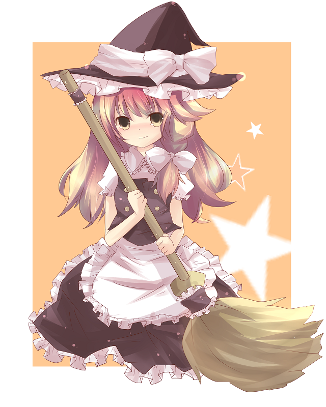 monako, kirisame marisa, touhou, bad id, bad pixiv id, 1girl, blonde hair, braid, broom, female focus, hat, long hair, solo, witch, witch hat, yellow eyes