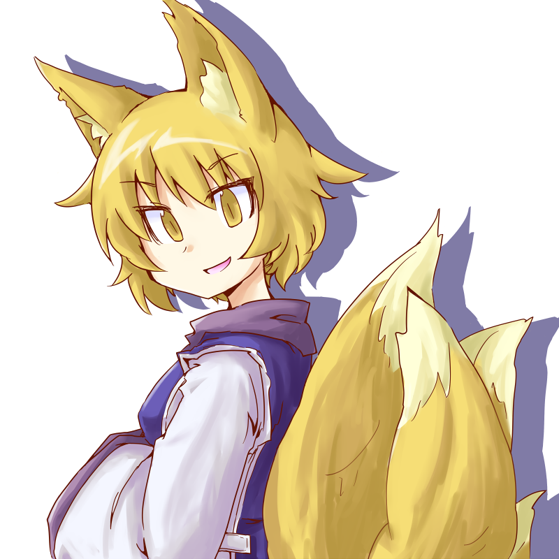 ane, yakumo ran, touhou, bad id, bad pixiv id, 1girl, animal ears, blonde hair, female focus, fox ears, fox tail, multiple tails, no headwear, short hair, slit pupils, solo, tail, yellow eyes