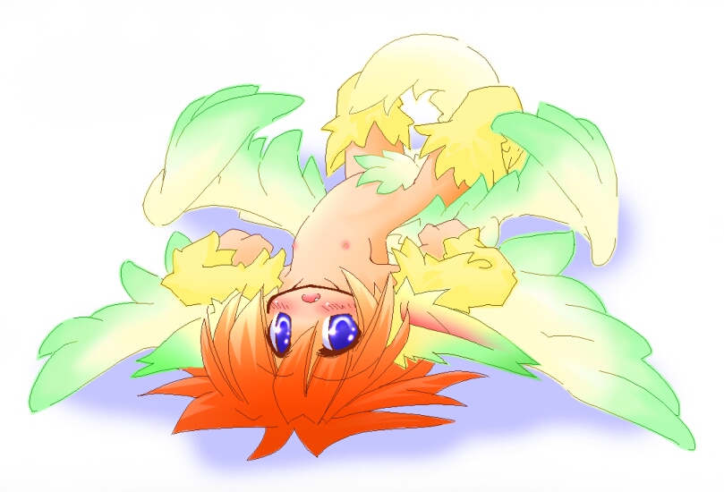 kso, flammie, seiken densetsu, 1girl, blue eyes, blush, dragon, female focus, loli, monster girl, red hair, short hair, simple background, solo