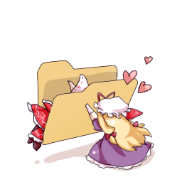 amachi osamu, hakurei reimu, yakumo yukari, touhou, bad id, bad pixiv id, lowres, 2girls, blonde hair, brown hair, chibi, dress, female focus, folder, heart, multiple girls, purple dress, red ribbon, ribbon