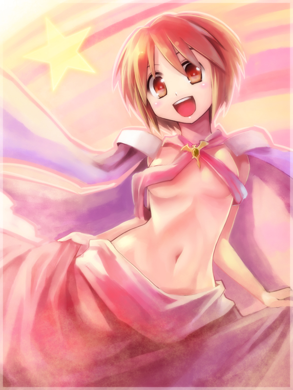 edobox, mill varna, maze bakunetsu jikuu, 1990s (style), 1girl, breasts, brown hair, cape, female focus, halterneck, midriff, navel, retro artstyle, solo, underboob