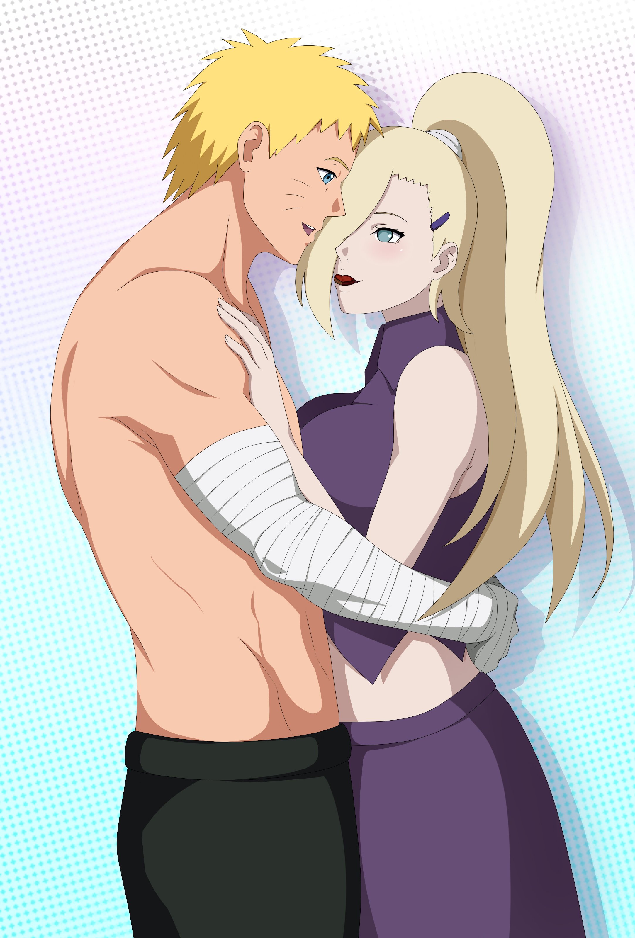 uzumaki naruto, yamanaka ino, boruto: naruto next generations, naruto (series), absurdres, highres, 1boy, 1girl, blonde hair, blue eyes, blush, breasts, open mouth