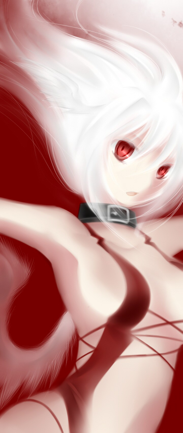 hal (goshujinomocha), hal (haruna), ultima (fft), final fantasy, final fantasy tactics, 1girl, angel wings, bare shoulders, collar, female focus, head wings, long hair, open mouth, red eyes, solo, white hair, wings