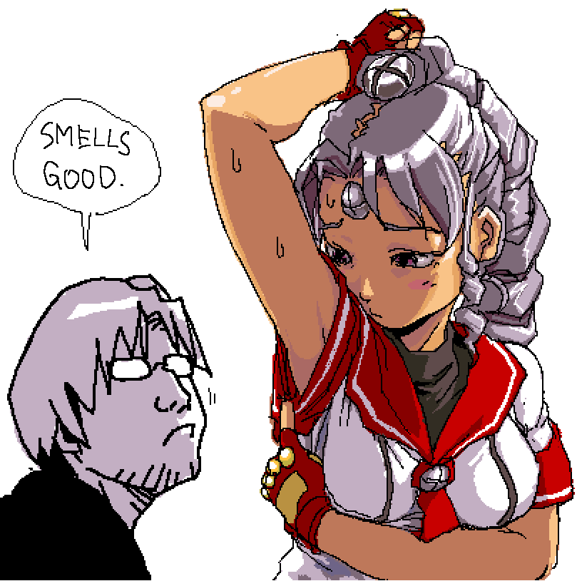 vista-tan, os-tan, artist request, tagme, 1boy, 1girl, armpits, dark skin, smell