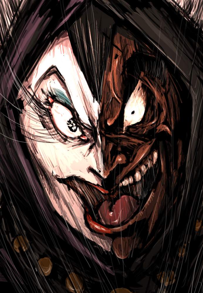 moto murabito, baron ashura, mazinger (series), mazinger z, shin mazinger shougeki! z-hen, toei company, traditional media, 00s, 1970s (style), close-up, oldschool, open mouth, retro artstyle, solo, veins