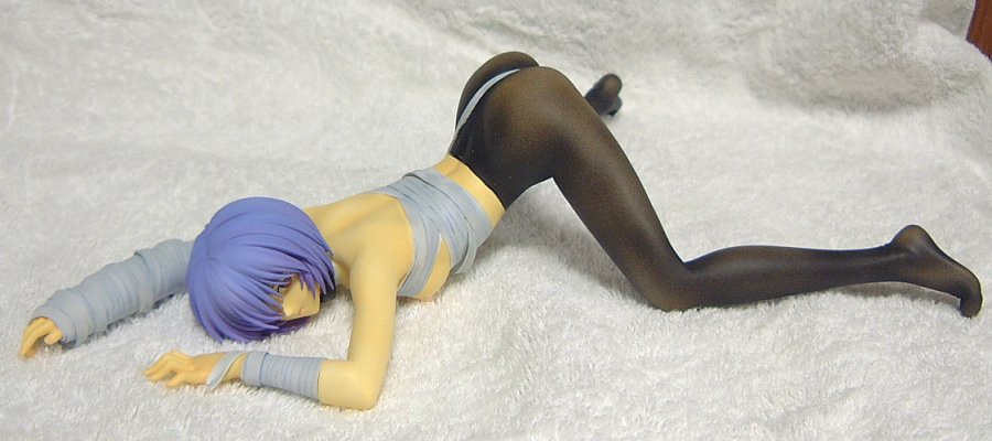 ayanami rei, neon genesis evangelion, photo (medium), ass, bandages, blue hair, figure, figure (medium), no panties, pantyhose, red eyes, short hair, solo, top-down bottom-up