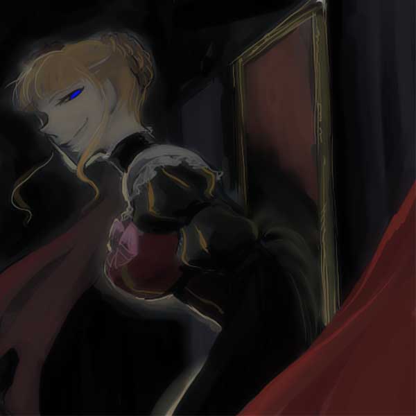 coppar, beatrice (umineko), umineko no naku koro ni, framed, jpeg artifacts, 00s, 1girl, blue eyes, female focus, picture frame, solo