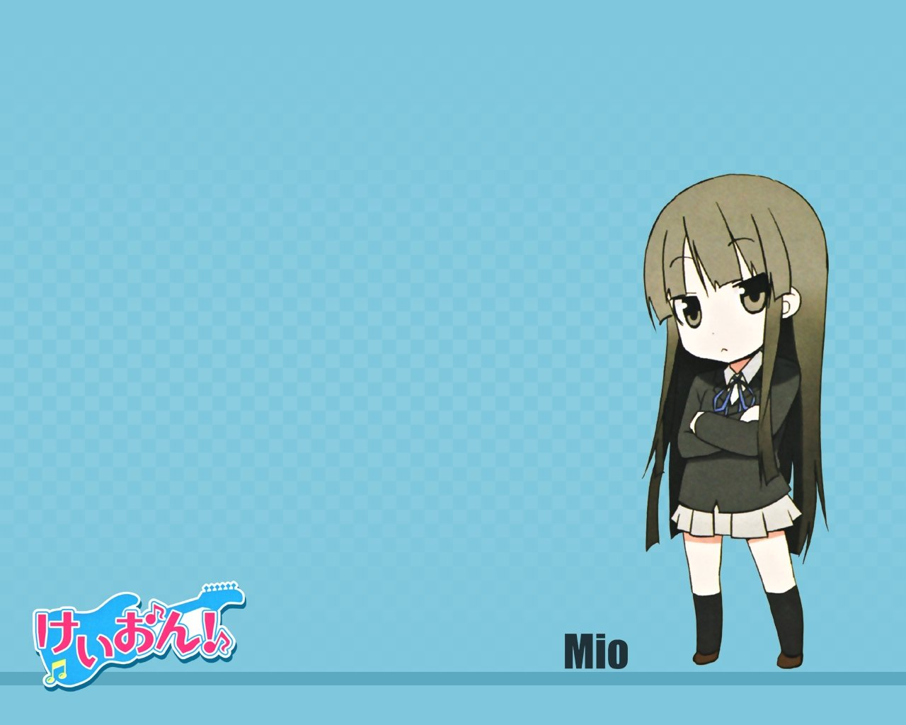 kakifly, akiyama mio, k-on!, 00s, 1girl, :<, black eyes, black hair, blunt bangs, chibi, female focus, hime cut, long hair, school uniform, solo