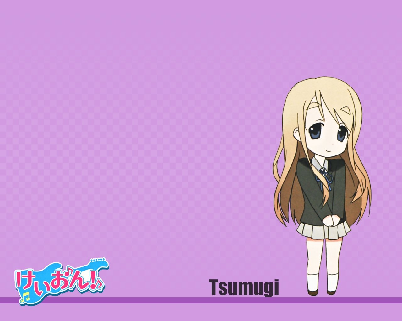 kakifly, kotobuki tsumugi, k-on!, eyebrows, 00s, 1girl, blonde hair, blue eyes, chibi, female focus, long hair, school uniform, solo