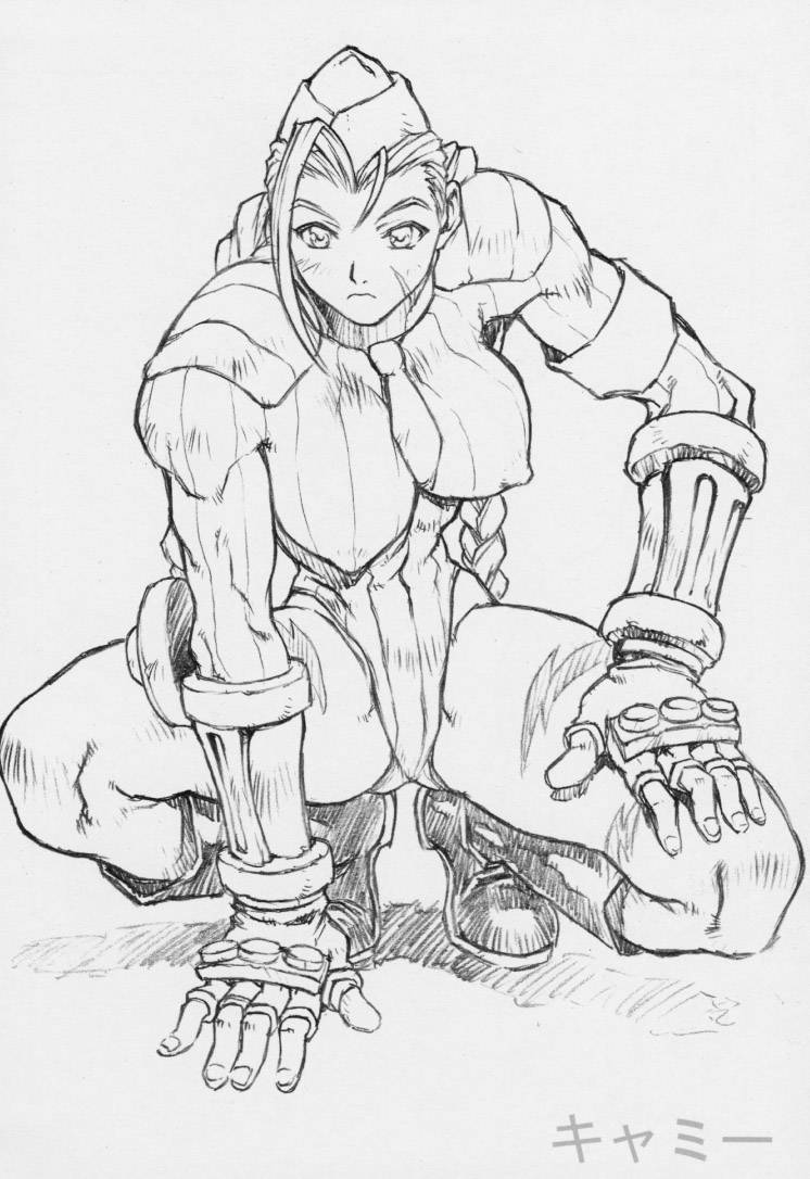 mogudan, cammy white, capcom, street fighter, arm support, boots, braid, breasts, covered erect nipples, garrison cap, greyscale, hat, huge breasts, large breasts, monochrome, muscular, solo, squatting, twin braids