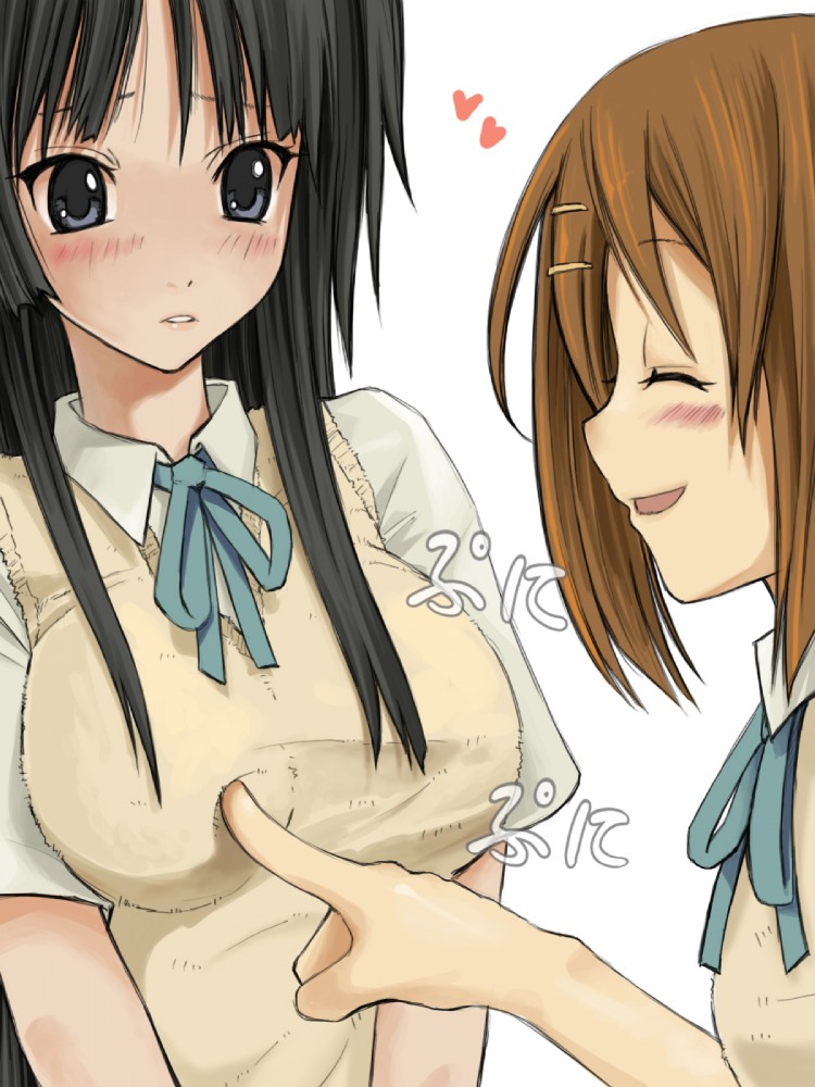 akiyama mio, hirasawa yui, k-on!, translated, 00s, breasts, poking