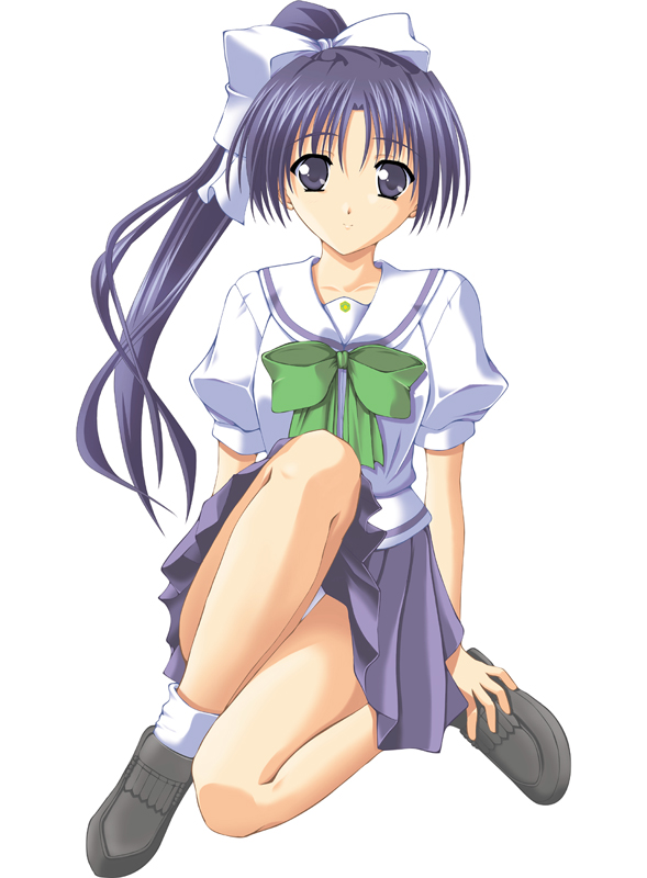 itou noemi, with you, non-web source, 00s, 1girl, blue eyes, blue hair, blue skirt, female focus, high side ponytail, long hair, matching hair/eyes, panties, pantyshot, ponytail, school uniform, skirt, solo, underwear