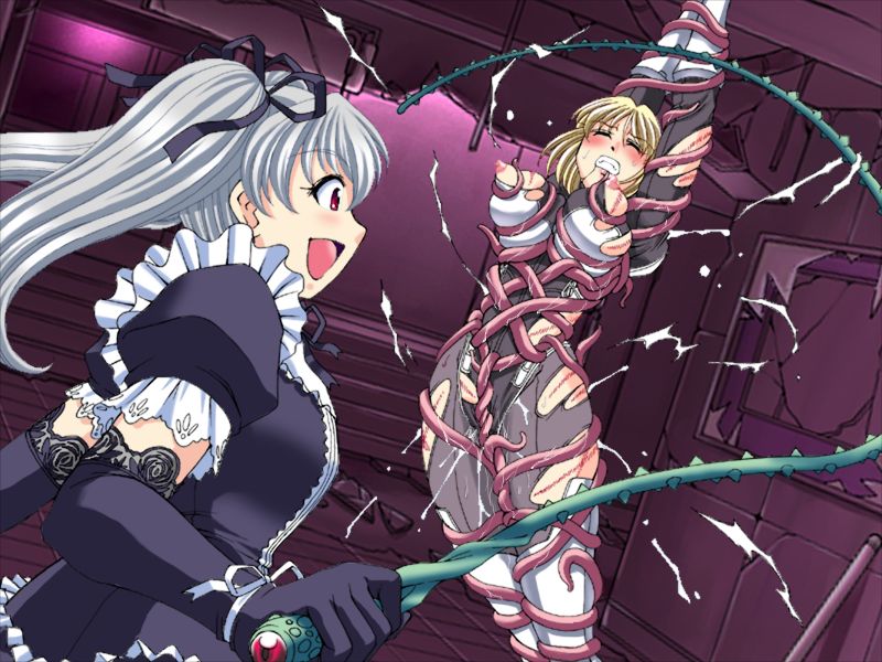 artist request, character request, copyright request, tagme, 2girls, bdsm, bondage, bound, breasts, large breasts, multiple girls, nipples, tentacles, whipping