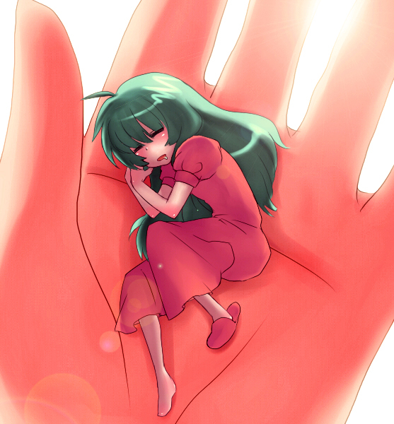 tagme, green hair, mini person, minigirl, saliva, sleeping