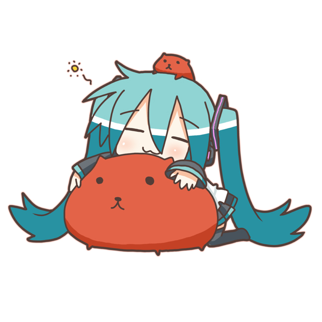 minami (colorful palette), capybara-san, chibi miku, hatsune miku, vocaloid, :3, capybara, chibi, solo, twintails