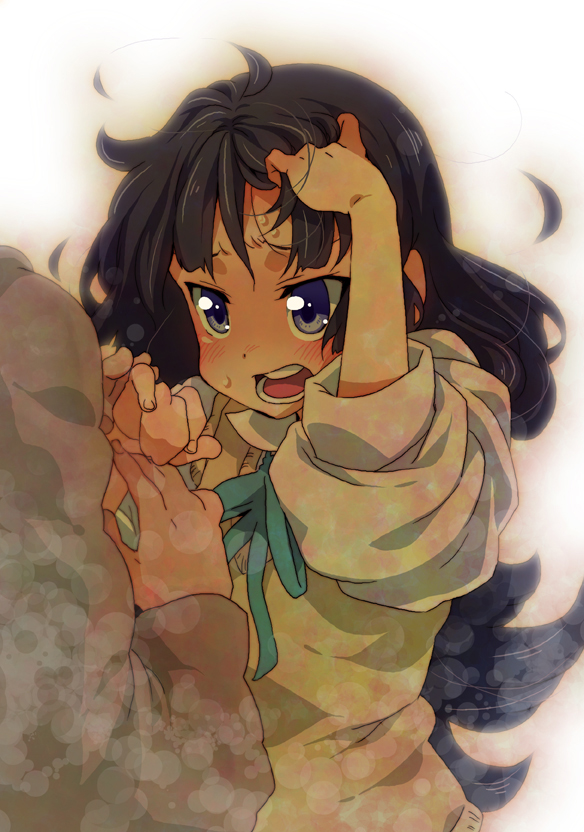 takanashi ringo, akiyama mio, k-on!, 00s, 1boy, 1girl, black hair, blue eyes, hetero, holding hands, long hair, nervous, school uniform, solo focus