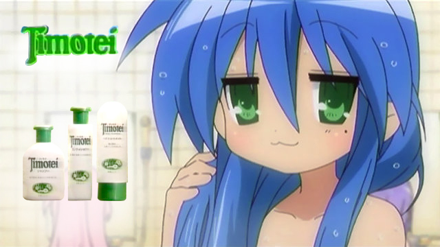 izumi konata, lucky star, third-party edit, :3, blue hair, green eyes, parody, timotei