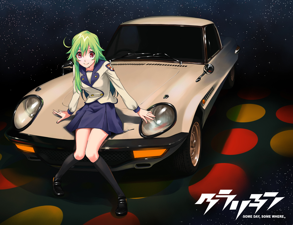 2h5roa, mazda, original, bad id, bad pixiv id, car, green hair, mazda cosmo, motor vehicle, solo, vehicle focus