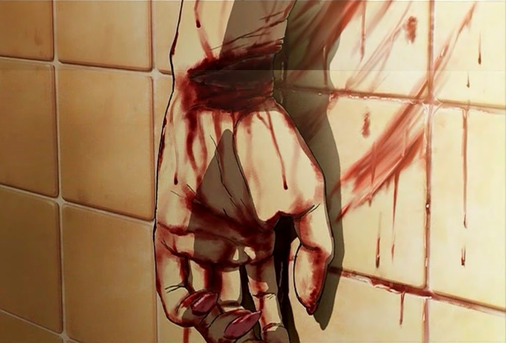 blood, blue eyes, nail polish, suicide, tiles