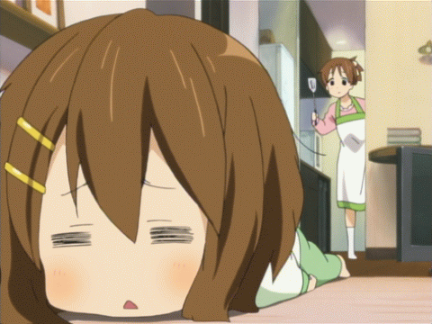 hirasawa ui, hirasawa yui, k-on!, animated, animated gif, anime screenshot, lowres, 00s, 2girls, :<, = =, blush, brown hair, chibi, hair ornament, hairclip, kicking, multiple girls, pajamas, short hair, siblings, sisters, tantrum