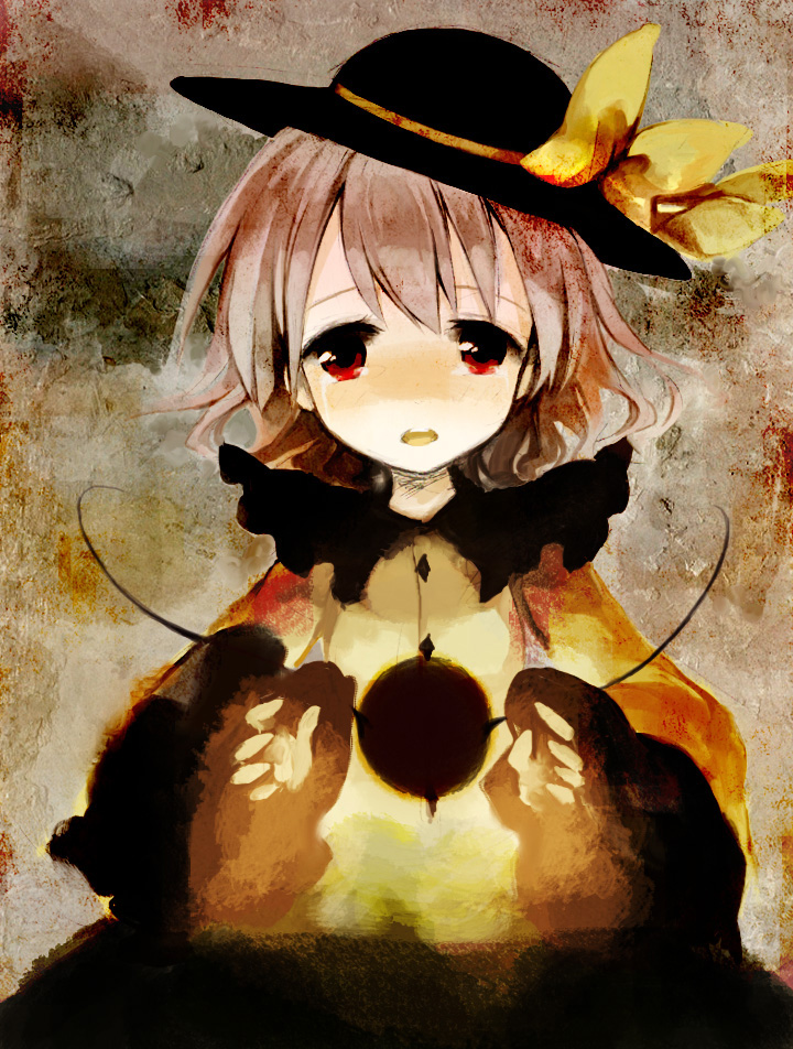 fujiyama, rin (artist), komeiji koishi, touhou, silver hair, bad id, bad pixiv id, 1girl, blush, crying, crying with eyes open, female focus, glowing, long sleeves, looking at viewer, red hair, scared, short hair, solo, string, tears, third eye, upper body