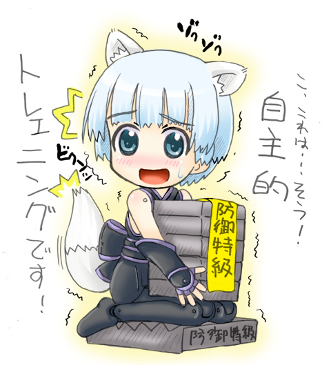 fubuki (busou shinki), busou shinki, 10s, 1girl, animal ears, chibi, crushing, doll joints, female focus, ishidaki, joints, solo, soroban zeme, tail, torture