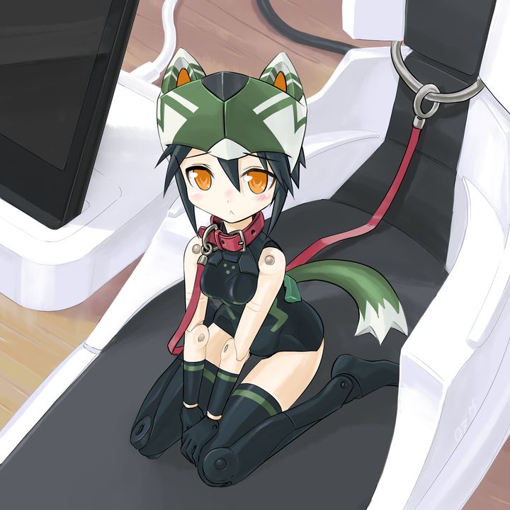 ugai yuichi, howling (busou shinki), busou shinki, 10s, 1girl, collar, doll joints, female focus, joints, leash, mini person, minigirl, orange eyes, solo, tail, thighhighs