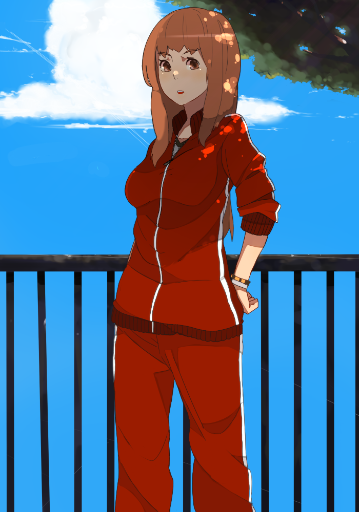 nanora, original, bad id, bad pixiv id, blush, brown eyes, brown hair, gym uniform, long hair, solo