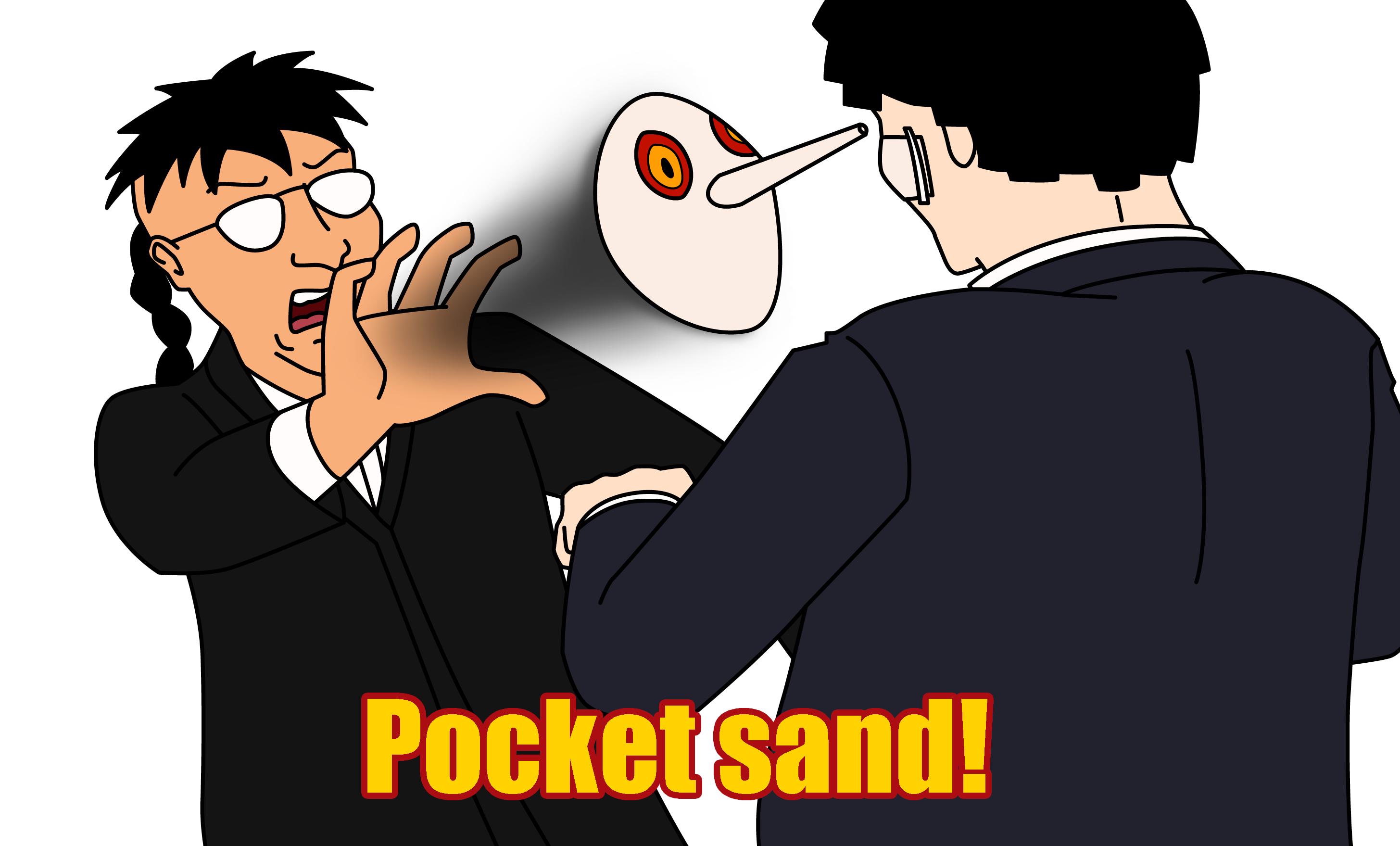 hagiwara ikuto, kagurabachi, king of the hill, character request, highres, 2boys, bandage on face, bandages, black hair, glasses, kugara hajime, mask, meme, multiple boys, parody, simple background, sitting, toon (style), upper body, white background