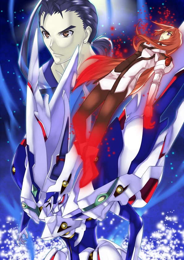 yosimura, elhaym van houten, fei fong wong, xenogears (mecha), xenogears, bad id, bad pixiv id, long hair, mecha, orange hair, pantyhose, ponytail, robot, super robot