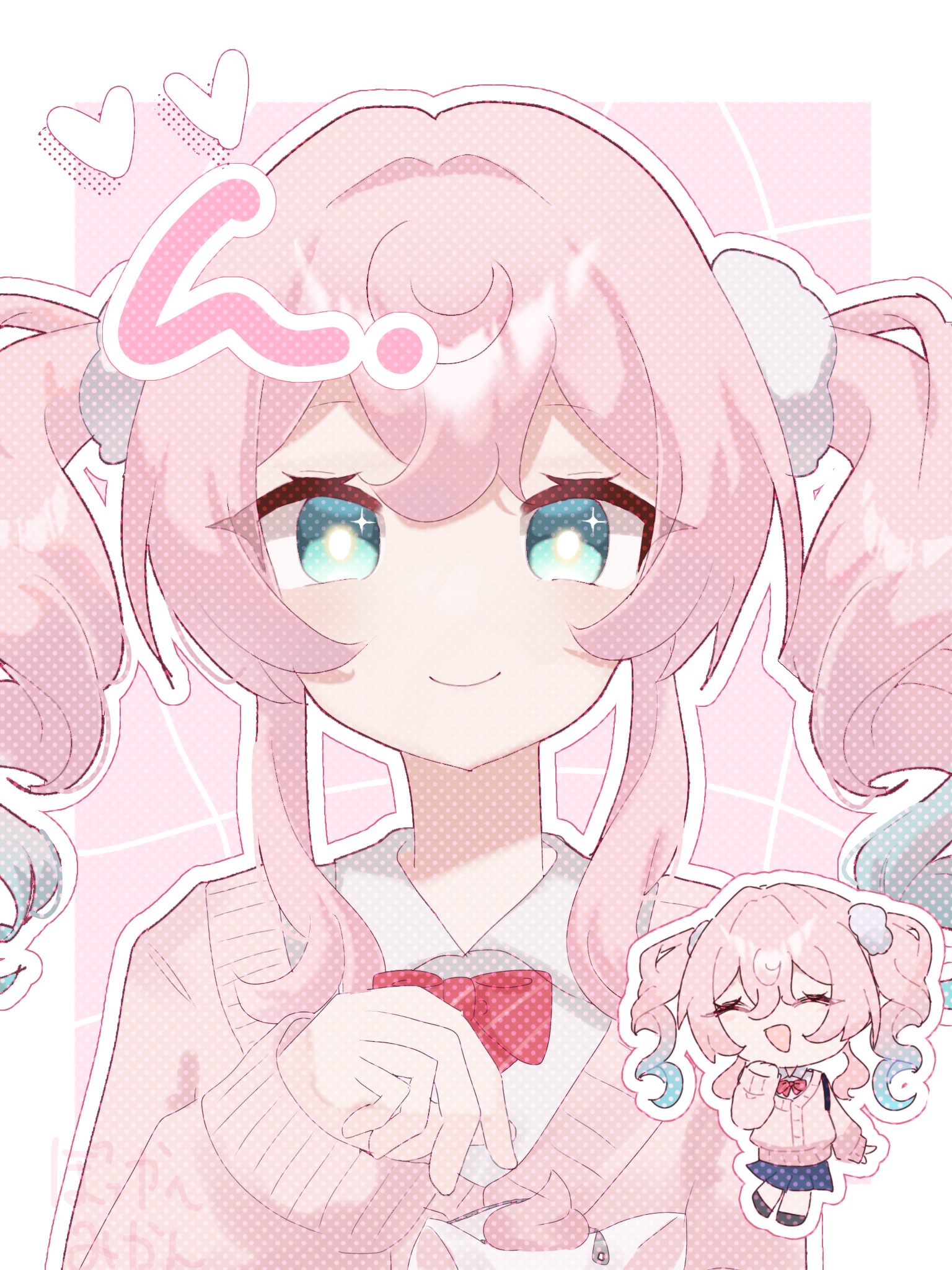 hyacine (honkai: star rail), honkai: star rail, honkai (series), highres, 1girl, closed eyes, gradient hair, green eyes, green hair, looking at viewer, multicolored hair, open mouth, pink hair, pink shirt, shirt, short twintails, skirt, smile, solo, twintails, upper body