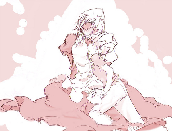 aoguu, 3m, futaba channel, nijiura, nijiura maids, 1boy, 1girl, maid, monochrome