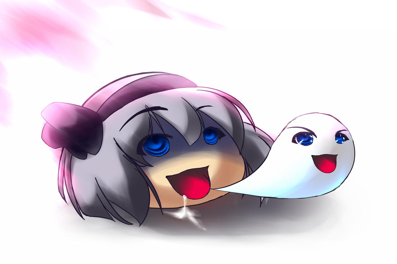 shiromiza kana, konpaku youmu, konpaku youmu (ghost), touhou, silver hair, 1girl, blue eyes, female focus, gradient background, hairband, saliva, short hair, solo, white background, yukkuri shiteitte ne