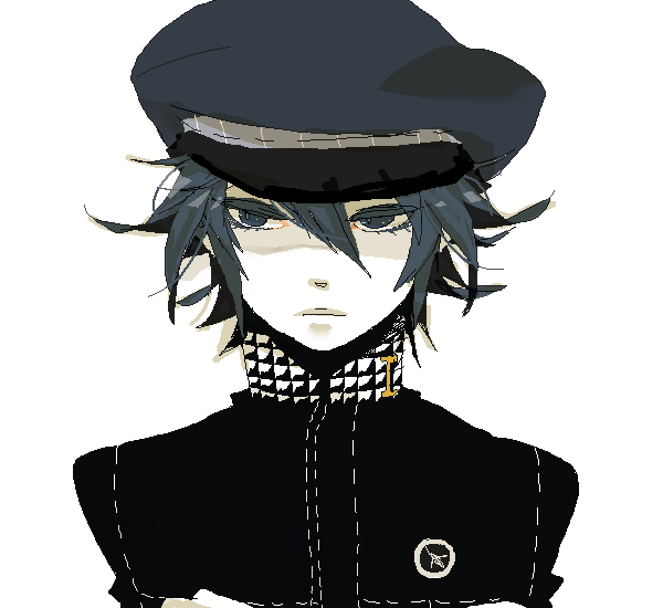 shirogane naoto, atlus, persona, persona 4, looking away, 1girl, androgynous, blue eyes, blue hair, female focus, hat, matching hair/eyes, newsboy cap, reverse trap, school uniform, short hair, solo
