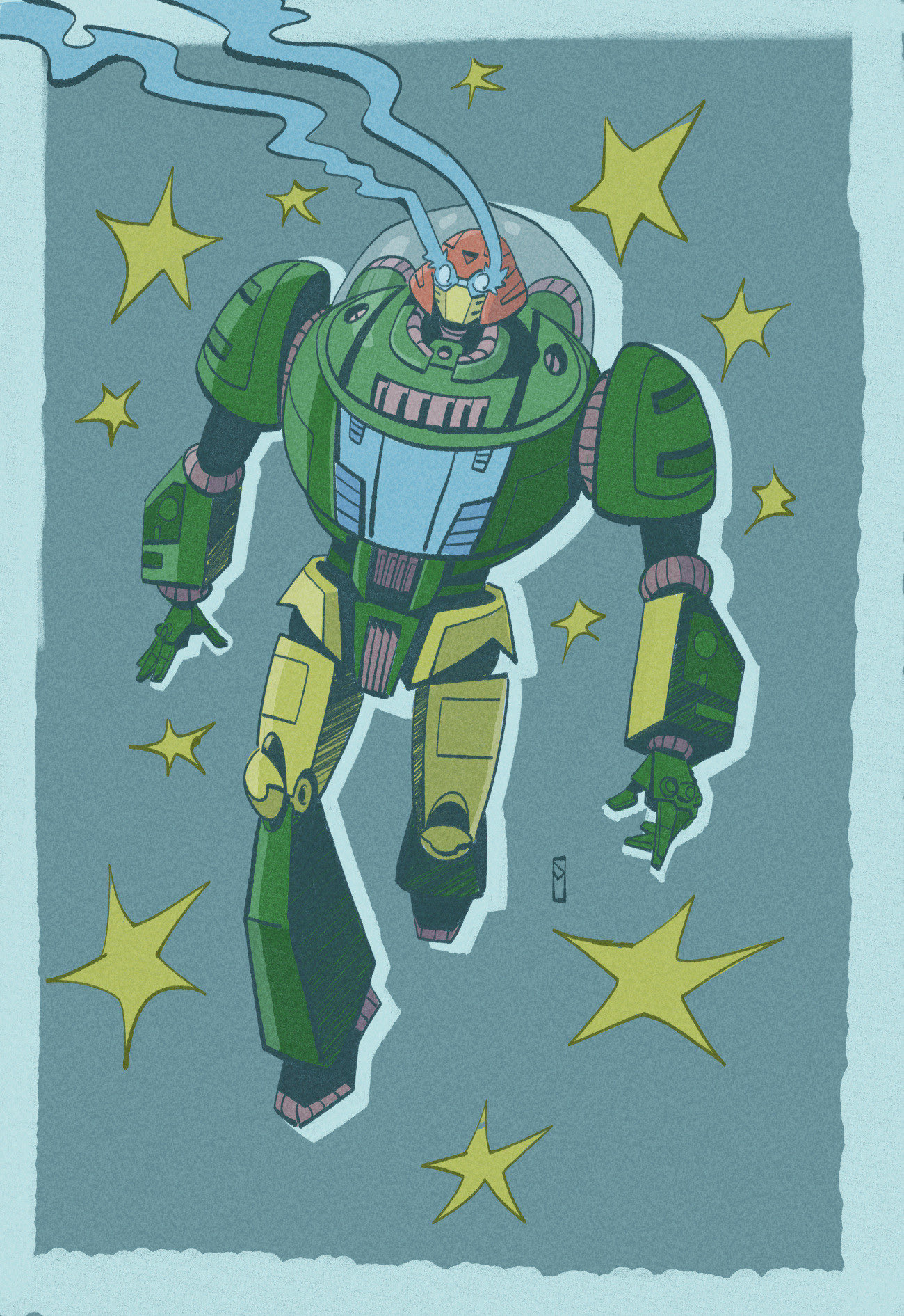 norrie, cosmos (transformers), transformers, transformers: generation 1, highres, autobot, blue eyes, glowing, insignia, looking at viewer, mecha, no humans, robot, science fiction, space