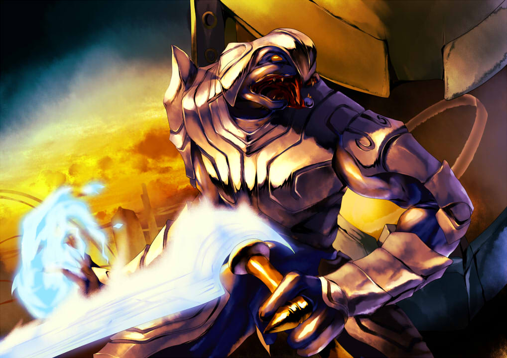 okonogi noi, arbiter, sangheili, halo (game), halo (series), animification, armor, energy sword, explosive, no humans, orange eyes, solo, sword, weapon
