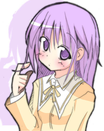 nabeshima ryo, watarase jun, happiness!, 00s, blush, crossdressing, crossdressing (mtf), long hair, male focus, purple eyes, purple hair, school uniform, solo, trap