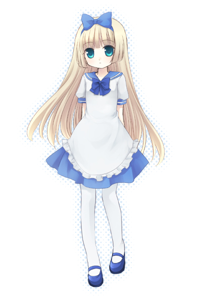 binega~a, vinegar, alice (alice in wonderland), alice's adventures in wonderland, bad id, bad pixiv id, 1girl, blonde hair, bow, dress, female focus, mary janes, pantyhose, shoes, solo, tareme, thighhighs, white pantyhose