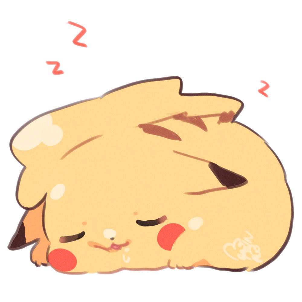 mon ster s, pikachu, nintendo, pokemon, commentary request, animal focus, closed eyes, drooling, full body, gen 1 pokemon, lying, open mouth, pokemon (creature), pokemon focus, simple background, sleeping, solo, white background, zzz