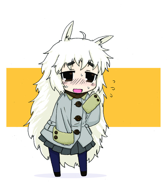 kazuho (artist), kazuho (kazu-ho-ho), alpaca-san, original, eyebrows, bad id, bad pixiv id, 1girl, ahoge, alpaca ears, animal ears, blush, coat, female focus, long hair, open mouth, pantyhose, skirt, solo