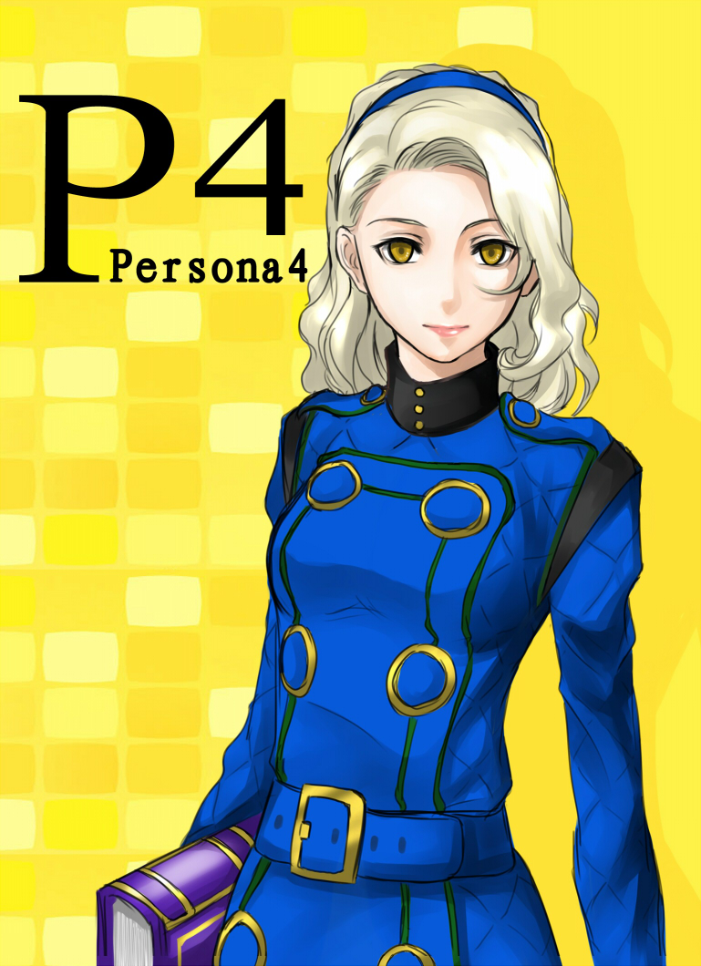 realmbw, margaret (persona), atlus, persona, persona 4, margaret, 1girl, book, brown eyes, female focus, long hair, smile, solo, yellow eyes