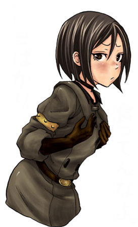 coelacanth (gyotaku), gyotaku, whip (kof), snk, the king of fighters, no legs, lowres, 1girl, belt, black eyes, black hair, blush, choker, female focus, gloves, hands on own chest, short hair, solo