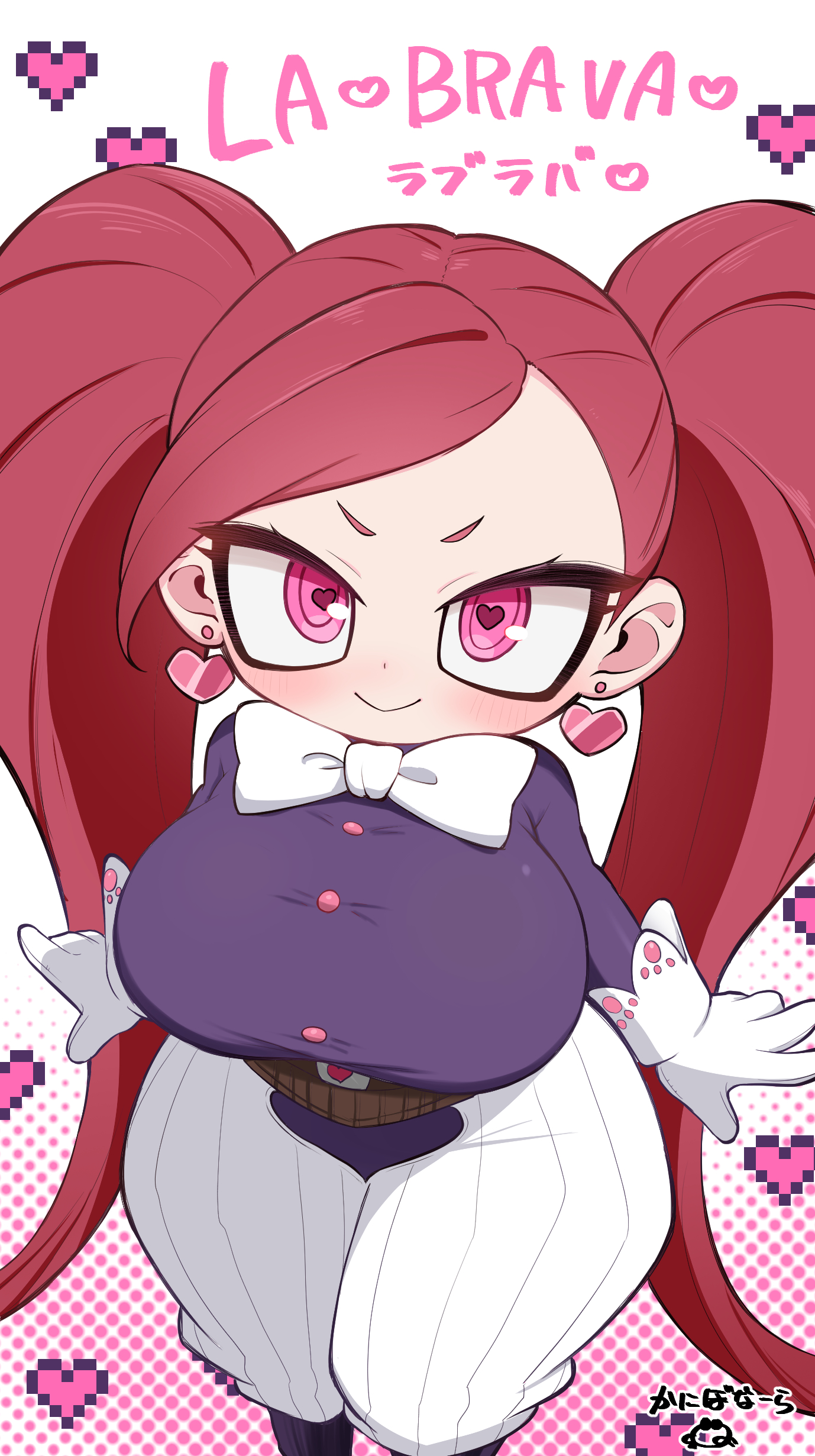 kani bonara, la brava, boku no hero academia, 1girl, breasts, heart, heart-shaped pupils, large breasts, solo, symbol-shaped pupils