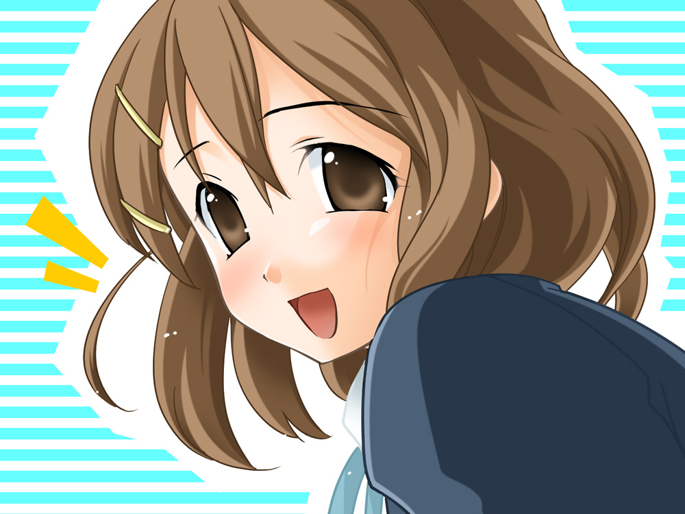 yumegi atsuki, hirasawa yui, k-on!, bad id, bad pixiv id, 00s, 1girl, brown eyes, brown hair, female focus, hair ornament, hairclip, school uniform, short hair, solo