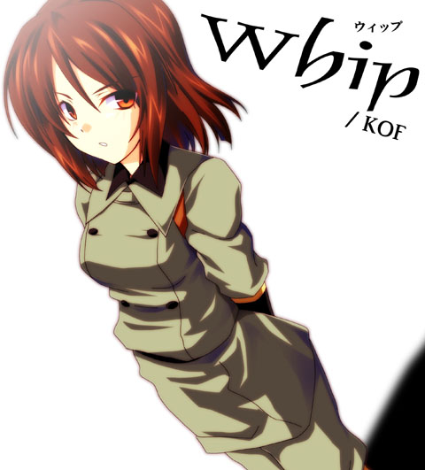 newness (pixiv), next new, whip (kof), snk, the king of fighters, 1girl, brown hair, character name, female focus, orange eyes, short hair, solo