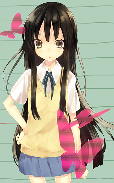 retei, akiyama mio, k-on!, 00s, 1girl, female focus, school uniform, solo, vest