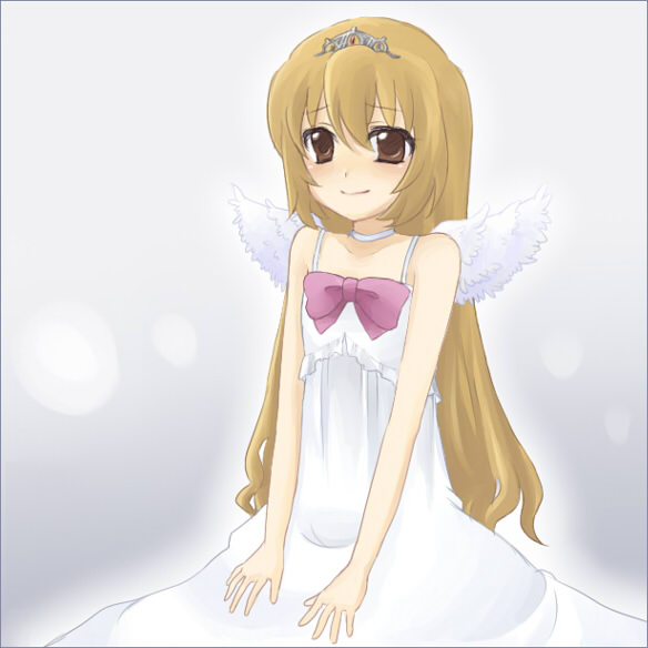 n (7439), aisaka taiga, toradora!, bad id, bad pixiv id, 00s, brown eyes, brown hair, dress, long hair, solo, tiara, wings