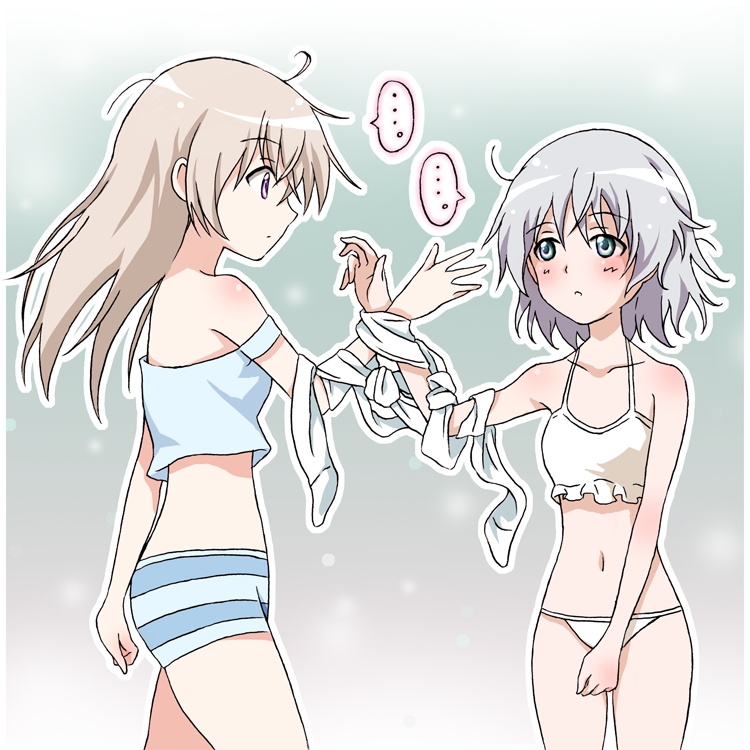 sw2, eila ilmatar juutilainen, sanya v. litvyak, strike witches, world witches series, silver hair, bad id, bad pixiv id, 00s, 2girls, flat chest, lowleg, lowleg panties, multiple girls, panties, pantyhose, short hair, underwear, white pantyhose