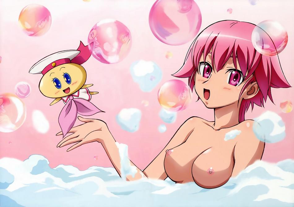 shishidou akiha, sora wo kakeru shoujo, tagme, bath, blush, breasts, foam, nipples, nude